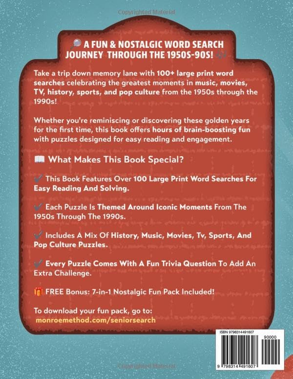 "A Blast from the Past!" Large Print Word Search for Seniors & Older Adults: 100+ Nostalgic Word Find Puzzles on Music, Movies, TV, History, Sports & Pop Culture - 1950s-90s + Trivia (Classic Gifts) by Garrett Monroe