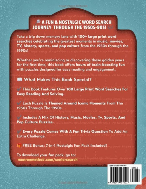 "A Blast from the Past!" Large Print Word Search for Seniors & Older Adults: 100+ Nostalgic Word Find Puzzles on Music, Movies, TV, History, Sports & Pop Culture - 1950s-90s + Trivia (Classic Gifts) by Garrett Monroe