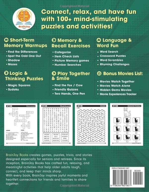 Memory Games for Seniors: Brain Boosting & Bonding Adult Activity Books, Science-Based Large Print Puzzles with Word Search, Crossword and More to ... Dementia (Gifts for Elderly Men & Women) by BrainJoy Books