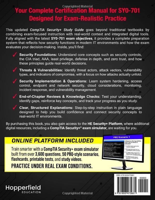 CompTIA Security+ Study Guide: Complete Certification Manual for SY0-701, Designed for Exam-Realistic Practice with Full-Length Test Simulations and Smart Learning Platform by Hopperfield Education