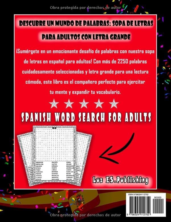 2250+ Palabras Sopa de Letras en Español para Adultos Letra Grande: Ampliar Vocabulario Español con libro Sopa de Letras Para Adultos y Mayores Letra ... (Spanish Word Search Books) (Spanish Edition) by Luz ES.Publishing