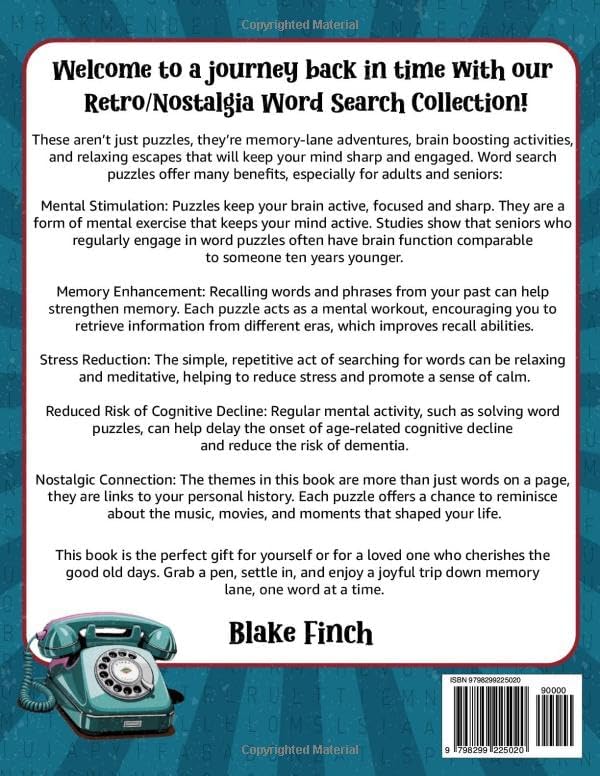 Nostalgic Word Search:: 100 Large-Print Puzzles with 2,100 Words for Adults & Seniors. A Trip Through the 50s-80s to Relive Memories & Keep Your Mind Sharp! (The Adult & Senior Brain Treasure Series) by Blake Finch
