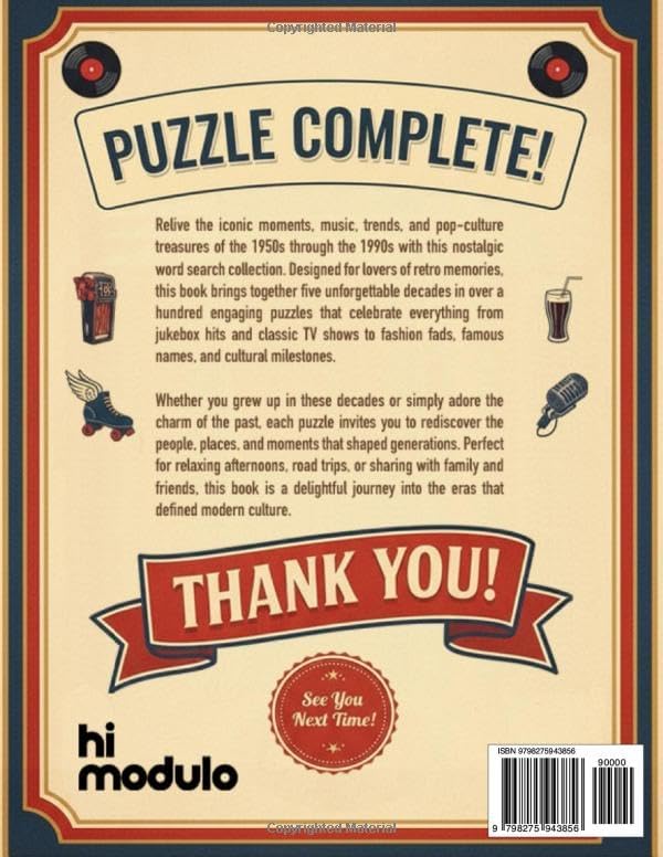 Nostalgic Word Search: Large Print Puzzle Book for Adults & Seniors | 100+ Fun Puzzles from the 50s, 60s, 70s, 80s & 90s | Relive the Best Decades, Spark Memories & Stay Sharp by HiModulo HiModulo