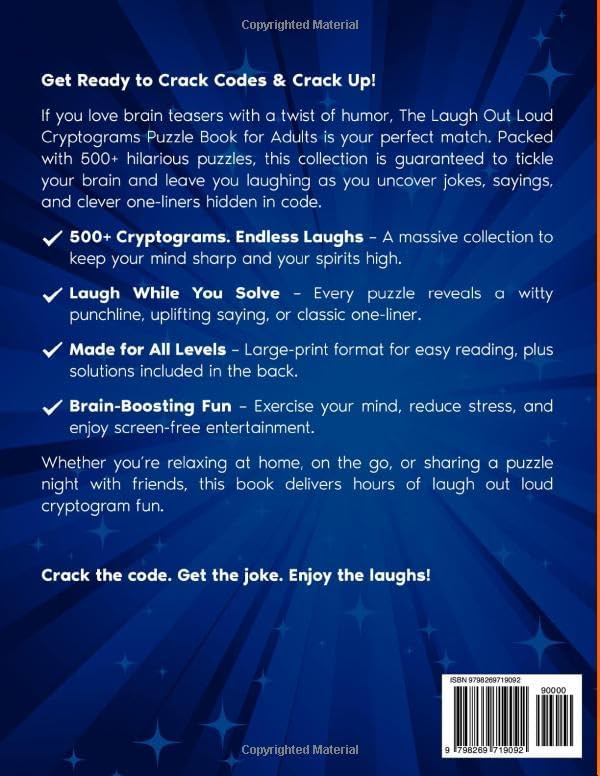 The Laugh Out Loud Cryptograms Puzzle Book for Adults: 500+ Hilarious Puzzles for Tickle Your Brain, Crack Up At Jokes, Sayings, and Clever One liners (Nostalgic Gifts) by Diana Seto