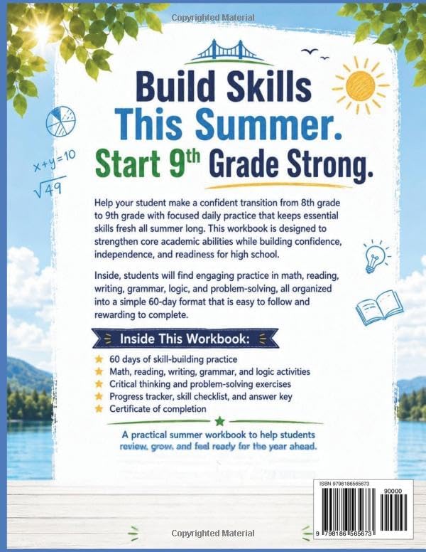 Smart Summer Bridge Workbook Grade 8-9: 60 Days of Skill-Building Practice for a Confident Start to 9th Grade by Emma Williams