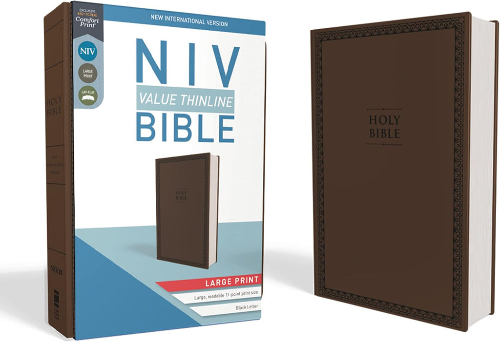 NIV, Value Thinline Bible, Large Print, Leathersoft, Brown, Comfort Print by Zondervan