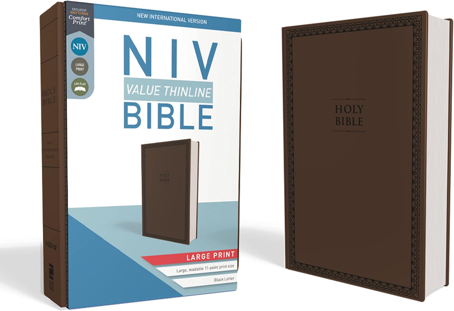 NIV, Value Thinline Bible, Large Print, Leathersoft, Brown, Comfort Print by Zondervan