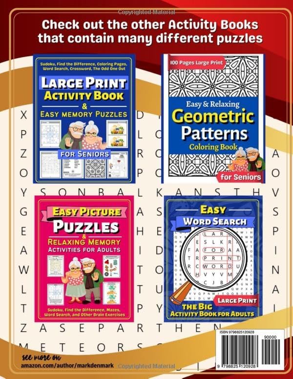 Large Print Word Search & Variety of Mixed Logic Puzzles to Improve Memory, Relaxation, and Stress Relief in Travel Jumbo Activity Book for Seniors, ... Book that includes Word Search, Sudoku & More by Mark First Denmark