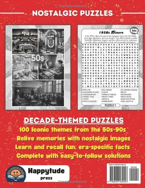 Nostalgic Large Print Word Search: Retro Wordfind Brain Game Puzzles for Seniors & Adults: Nostalgic Fun Facts & Images from the 1950s-90s | Relaxing ... Activity Book | Nostalgic Gifts for Seniors by Happytude Press