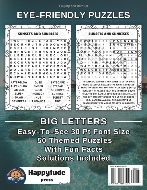 Extra Large Print Summer Word Search: Jumbo Word Search For Seniors, Adults And Teens | 50 Summer-Themed Puzzles With Very Big Letters (30 Font Size) ... – Big Print, Big Fun with Interesting Facts) by Happytude Press