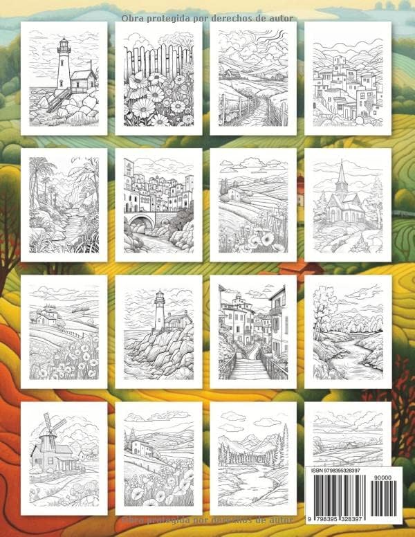 Libro de Colorear Paisajes para Adultos: Libro para Pintar Paisajes | Bosques | Montañas | Campiñas | Valles| Faros| Pueblos | Granjas | Bucólico (Spanish Edition) by Libros para Colorear
