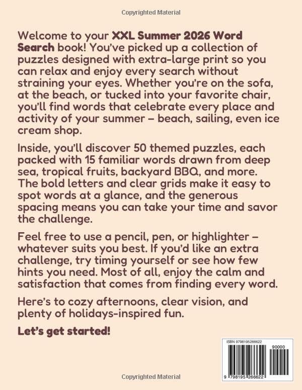 Extra Large Print Word Search Summer 2026: XXL Puzzles for Seniors and Adults in very Big Letters (Font Size 30): Jumbo Sized Word Find Book for Super ... (Healthy Happy: Large Print Word Search) by Healthy Happy