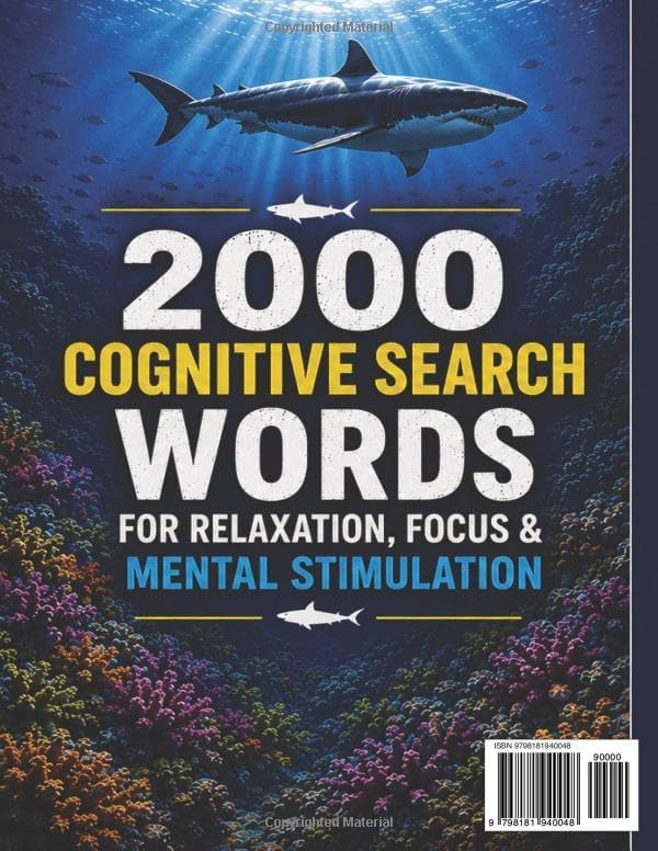 LARGE PRINT EASY & RELAXING MEMORY WORD SEARCH PUZZLES FOR SENIORS: SHARKS: 2,000 COGNITIVE SEARCH WORDS FOR RELAXATION, FOCUS & MENTAL STIMULATION. by Brian R Flynn