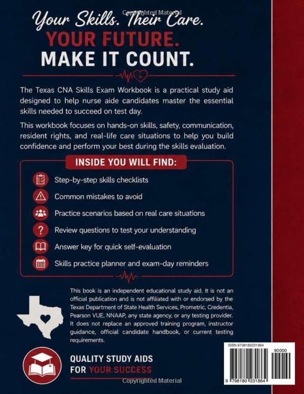 Texas CNA Skills Exam Workbook: Step-by-Step Skills Checklists, Common Mistakes, Practice Scenarios, Review Questions, and Answer Key by STYLE