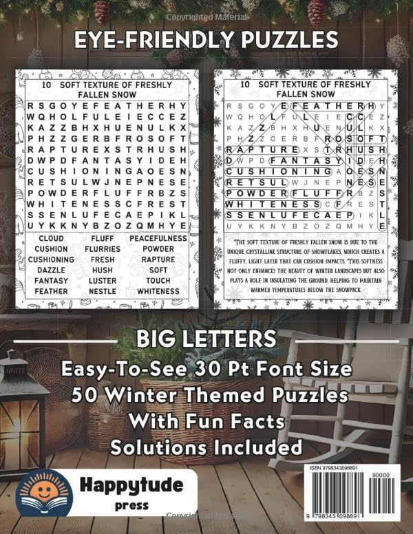 Extra Large Print Winter Word Search: Jumbo Word Search For Seniors, Adults And Teens | 50 Winter Themed Puzzles With Very Big Letters (30 Font Size) ... – Big Print, Big Fun with Interesting Facts) by Happytude Press