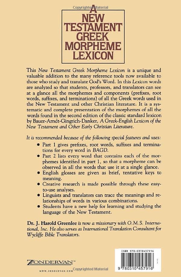 New Testament Greek Morpheme Lexicon, The by J. Harold Greenlee