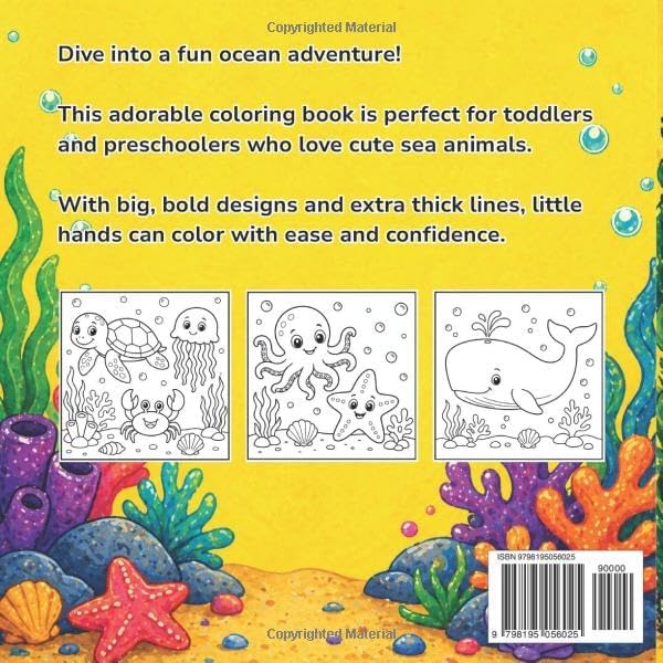 My First Ocean Coloring Book for Kids Ages 3-5: 45 Cute & Easy Ocean Animal Designs with Thick Lines – Perfect for Toddlers & Preschoolers by Christian Braun