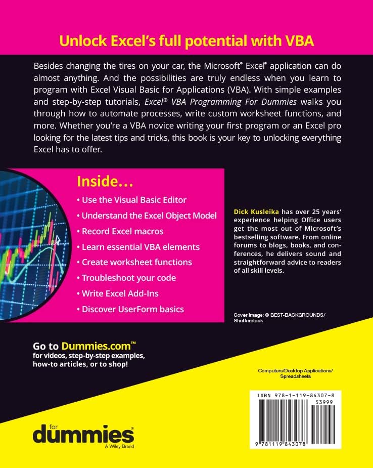 Excel VBA Programming For Dummies (For Dummies (Computer/Tech)) by Dick Kusleika