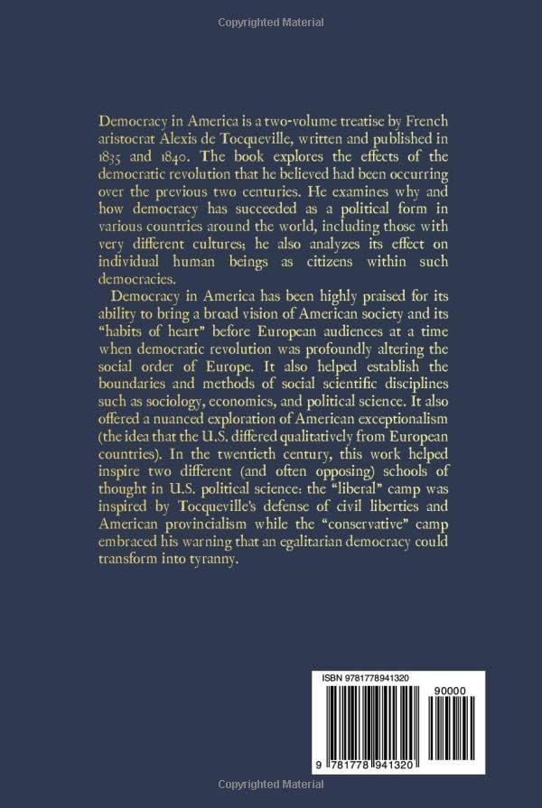 Democracy in America: Volume I by Alexis de Tocqueville