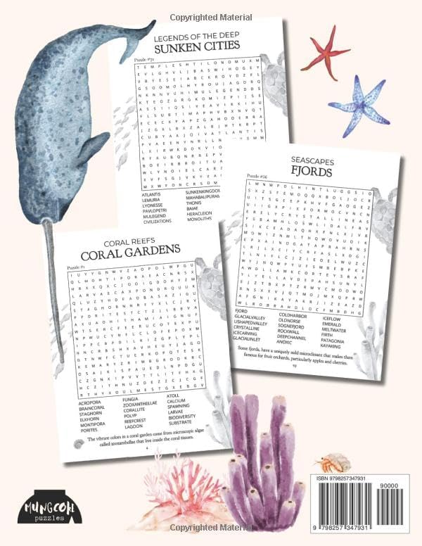 Oceans & Waterworlds Word Search Puzzle Book: 100 Large Print Word Search Puzzles for Adults & Seniors with Ocean Animals, Marine Life, Sea Creatures ... 1800 Words (Nature Escape Word Search Series) by Mungcoke P