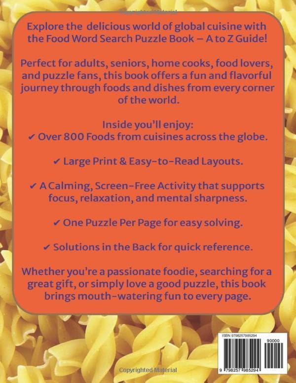 Food Word Search Puzzle Book Large Print: Foods & Dishes Themed Puzzles for Adults & Seniors - Easy to Read A to Z Guide of Delicious & Exotic ... & Free Time, 800+ Words, 8.5 x 11 inches by C.A. Karolcha