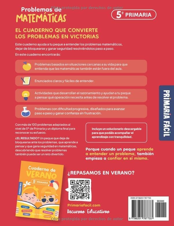 Problemas de Matemáticas 5º de Primaria: Cuaderno de repaso de matemáticas con más de 100 ejercicios para niños de 10 y 11 años (Spanish Edition) by Primaria Fácil