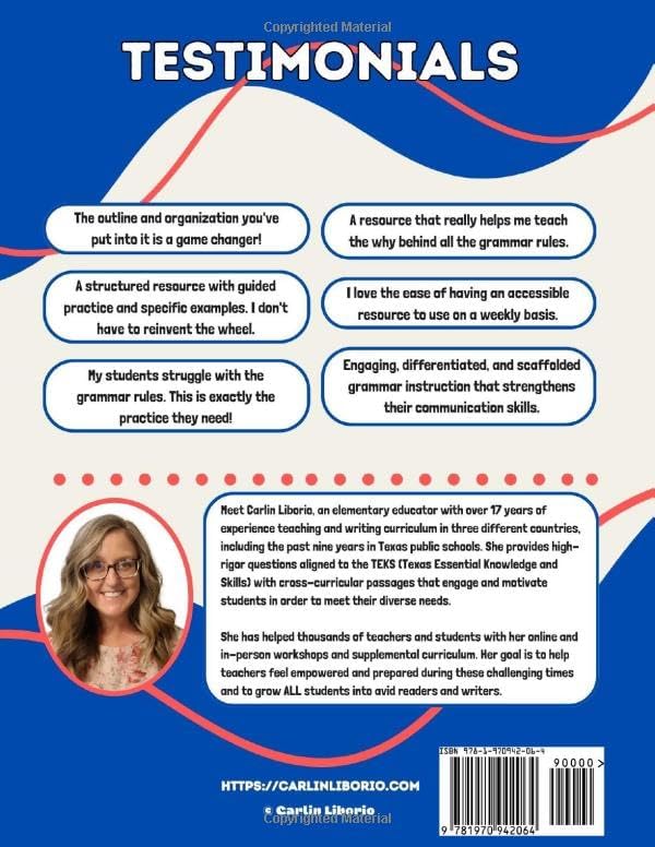 Grammar Skills Student Workbook - 4th Grade: English Language Arts - 34 Learn Pages + Sentence and Multiple-Choice Practice (4th Grade Language Arts Series) by Carlin Liborio