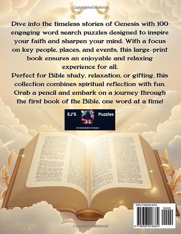 Bible Word Search Large Print: A Fun Brain-Boosting Word Find Puzzle Book Themed Around The Book of Genesis and Stories of Creation, Perfect for Adults, Seniors, and Teens by EJ'S Puzzles