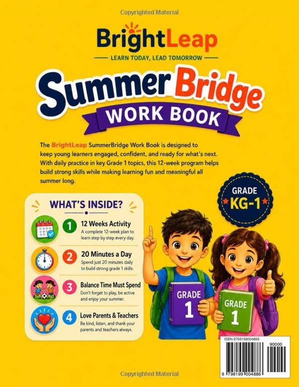 KG To Grade-1 Summer Bridge Confidence Booster Work Book: An unbeatable workbook with colorful illustrations, engaging activities, creative designs, ... teaching easy, meaningful, and fun for kids. by BrightLeap publications