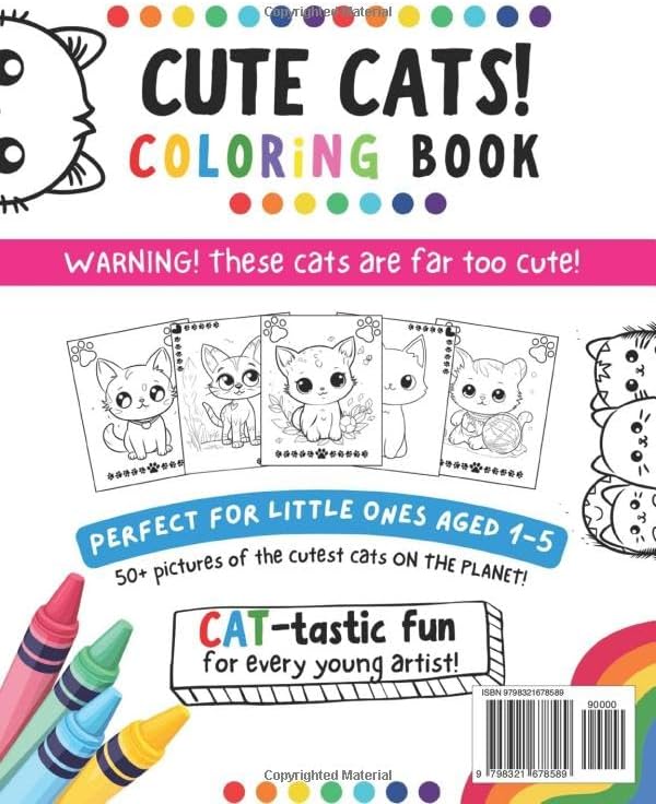 Cute Cats Coloring Book for Toddlers and Preschoolers ages 1-5! Adorable cartoon cats, kittens for boys and girls: Children and Kids Color Animals - Travel Activities Coloring Pad by Carl Jenkins