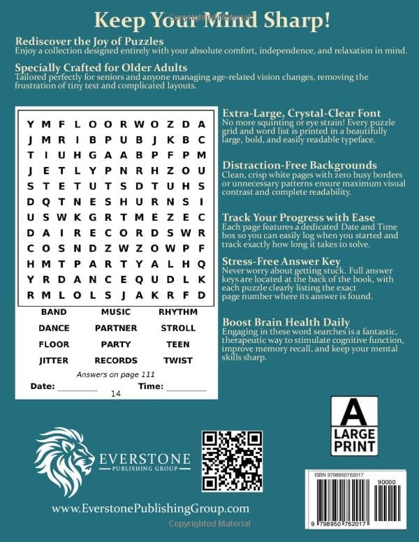 The 'Decades' Series 1950s Word Search: Over 100 Puzzles in Extra Large Print | Relaxing Word Search Puzzle Book for Adults and Seniors | Large Print ... Strain | Giant and Fun Word Find for Adults by Everstone Publishing Group