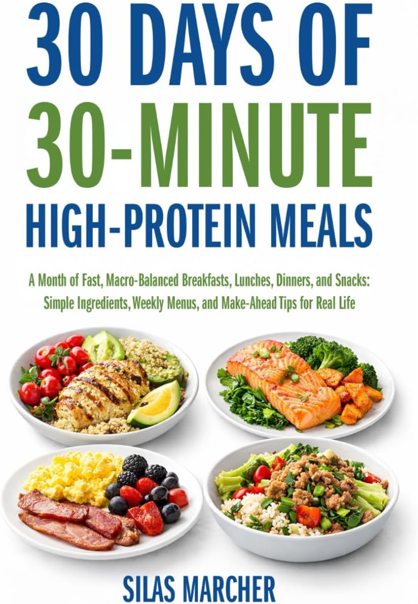 30 Days of 30-Minute High-Protein Meals: A Month of Fast, Macro-Balanced Breakfasts, Lunches, Dinners, and Snacks: Simple Ingredients, Weekly Menus, and Make-Ahead Tips for Real Life by Silas Marcher