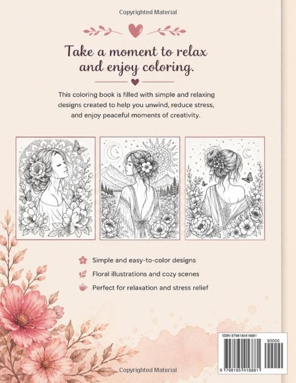 Relaxing Floral Women Coloring Book for Adults: Easy Designs for Relaxation and Stress Relief by Luna Art Studio