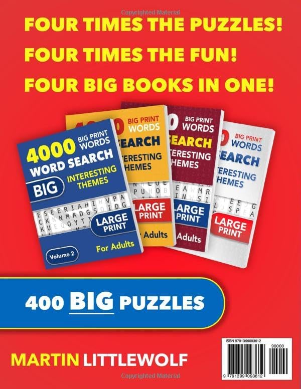 4 in 1 Collection of Large Print Word Search Books for Adults and Seniors: 16000 Words to Find - 400 Big Puzzles with Themes by Martin Littlewolf