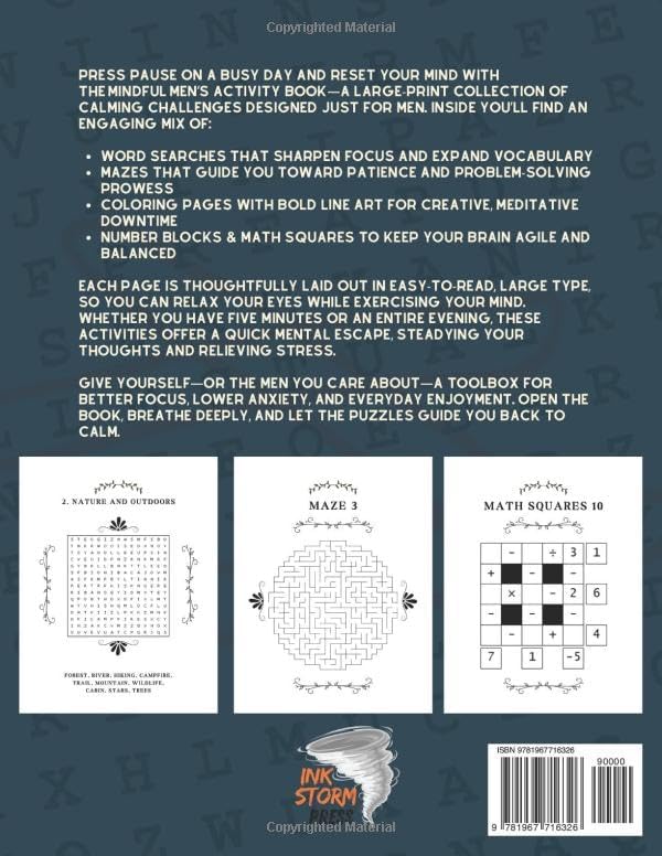 The Mindful Men's Activity Book - Large Print Puzzles, Coloring Pages and Mindful Excercises: A Mindful Activity Book for Men with Creative Exercises ... – Creative Activities for a Balanced Mind) by Ink Storm Media