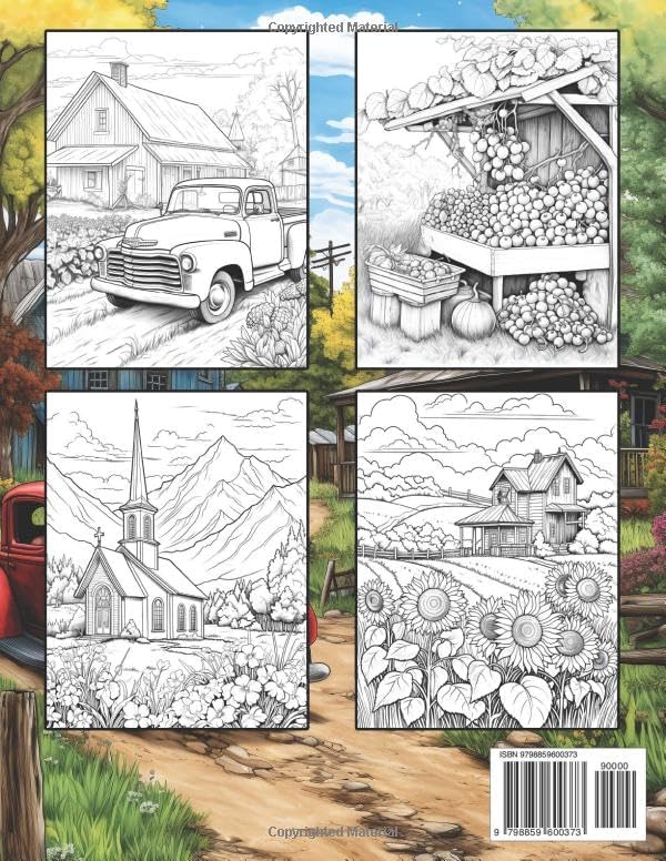 Rural America: Coloring Book for Adults with Beautiful Landscape, Serene Scenery, Peaceful Town, and Much More by Burton Frederick