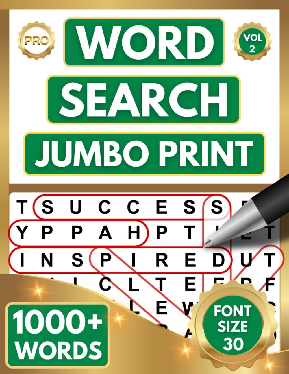 WORD SEARCH (JUMBO PRINT) PUZZLE BOOK FOR ADULTS & SENIORS: 1000+ EXTRA LARGE PRINT WORDS - (30 PT FONT SIZE) WORD FIND PUZZLES - VOL 2 by PRO Publications