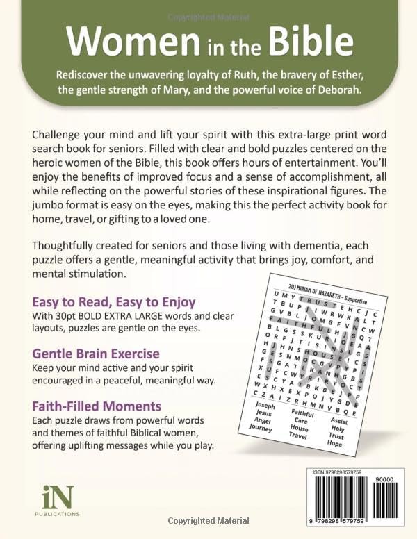 Extra Large Print Bible Word Search for Seniors – Jumbo 30pt Font Women in the Bible Puzzles: 112 Pages of Easy-to-Read Puzzles • No Clutter • ... – Extra-Large Print 30pt Puzzle Series) by iN Publications