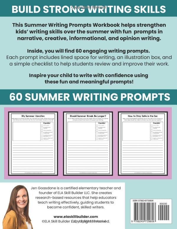 Summer Writing Workbook for Kids in Grades 2-5: 60 Fun Summer Writing Prompts for Writing Practice at Home or Summer School (Writing Prompt Workbooks for Grades 1-5) by Jen Goasdone