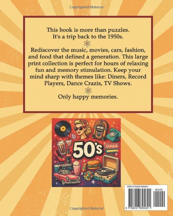 1950s Nostalgia Word Search for Seniors: Large Print and Easy-to-Read Puzzles with Rock 'n' Roll, Classic TV & More – One Per Page, No Backwards Words by Gentle Sol
