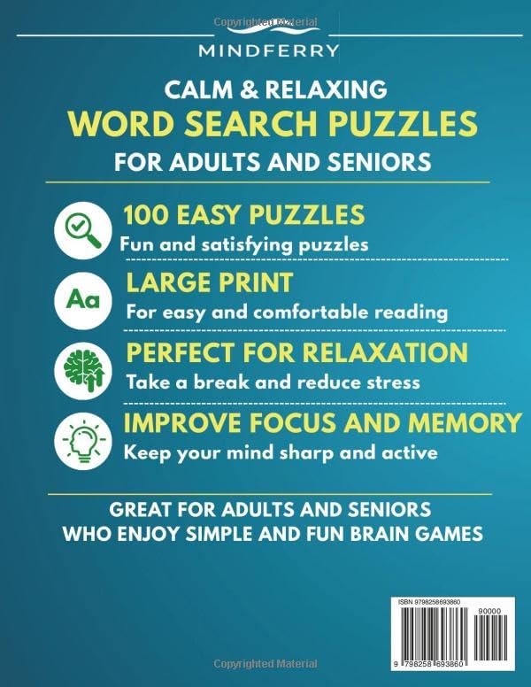 Calm and Relaxing Large Print Word Search for Seniors: 100 Stress Free Puzzles • Calm & Relax • Keep Your Mind Sharp for Adults and Seniors (Mindferry Large Print Puzzle Collection) by Charles Mindferry