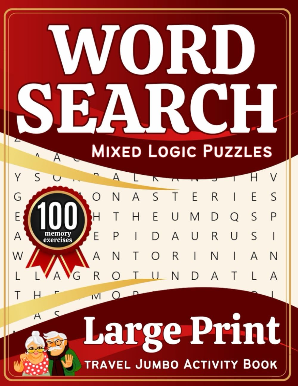 Large Print Word Search & Variety of Mixed Logic Puzzles to Improve Memory, Relaxation, and Stress Relief in Travel Jumbo Activity Book for Seniors, ... Book that includes Word Search, Sudoku & More by Mark First Denmark