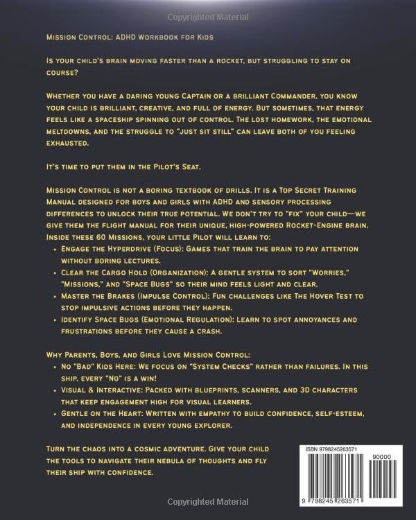 Mission Control: ADHD Workbook for Kids: 60 Top-Secret Missions to Master Your Mind, Boost Focus, and Regulate Emotions – A Gamified Space Adventure for Executive Function Skills by Cadsun Publishing