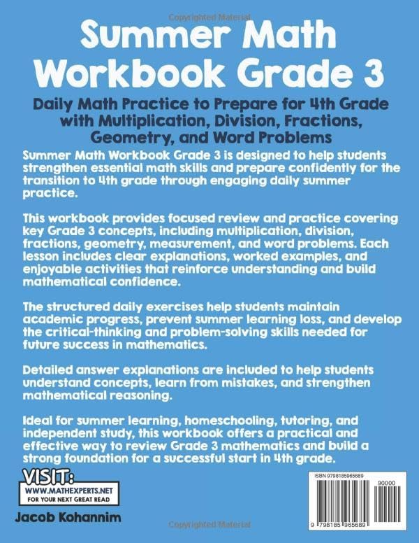 Summer Math Workbook Grade 3: Daily Math Practice to Prepare for 4th Grade with Multiplication, Division, Fractions, Geometry, and Word Problems by Jacob Kohannim