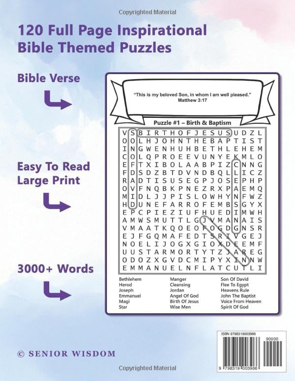 Bible Word Search For Seniors New Testament Large Print: 120 Biblical Word Find Puzzles - Big Font - With Scriptures For Elderly And Older Adults by Senior Wisdom