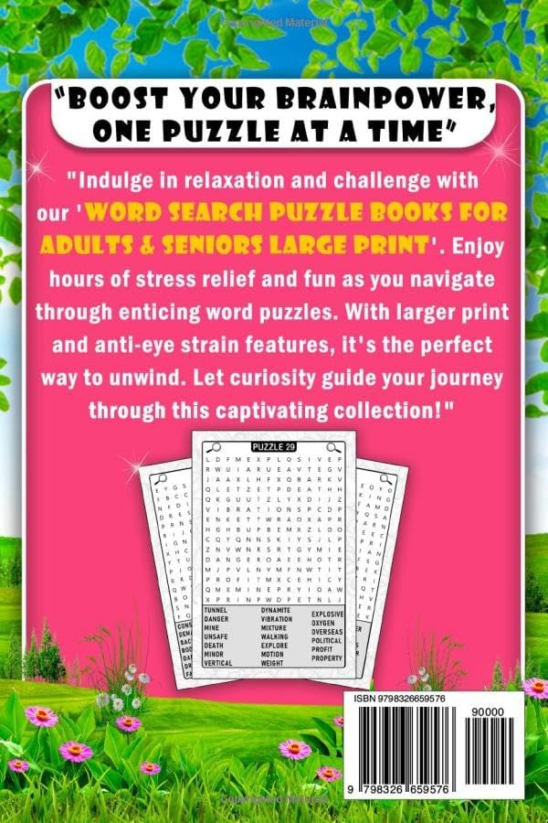 Word Search Puzzle Books for Adults & Seniors Large Print: Stress Relief and Anti-Eye Strain with Solutions, Challenging Word Find Puzzles to Have Fun and Relax. by Karl H.Publishing