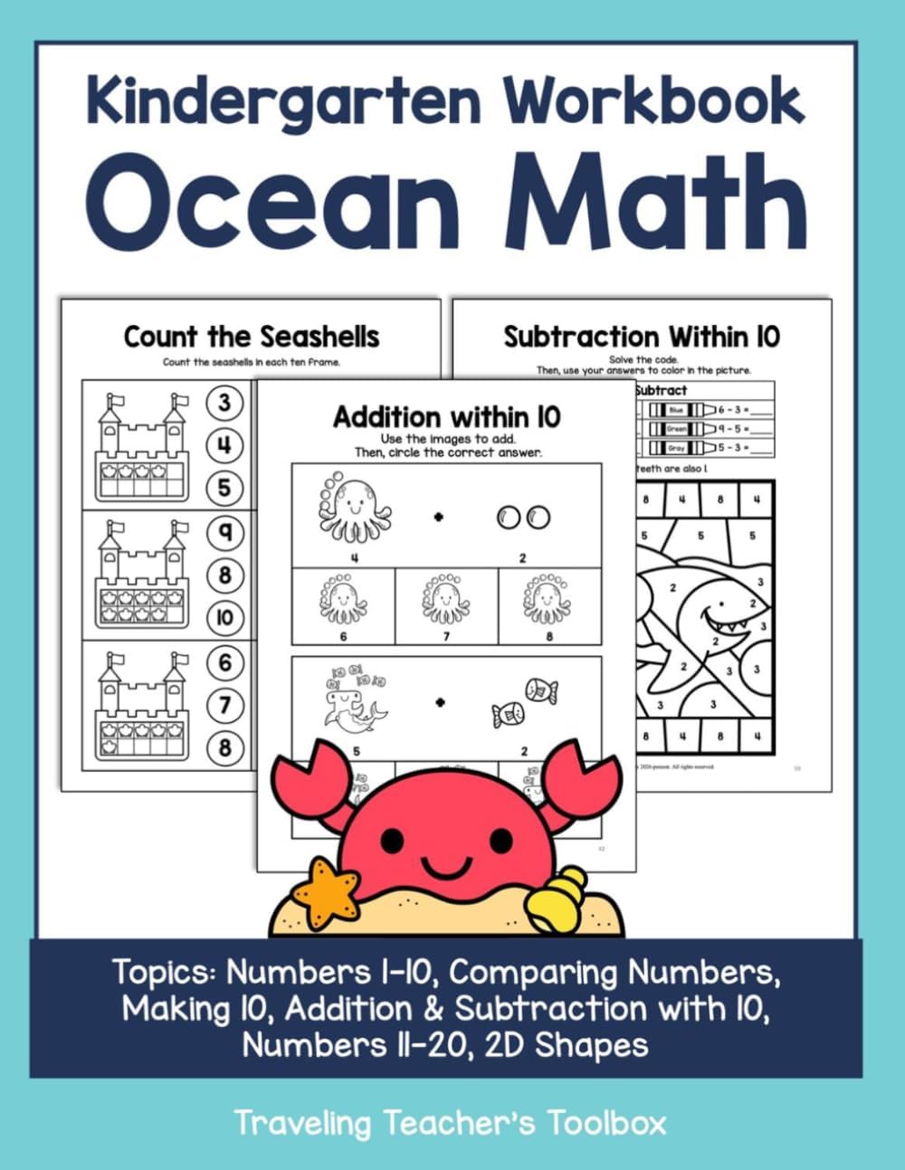 Kindergarten Workbook Ocean Math by Traveling Teacher's Toolbox