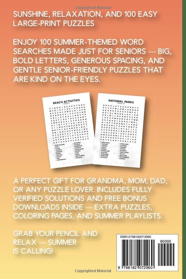 Summer Word Search Large Print for Seniors: 100 Summer-Themed Brain Puzzles - A Thoughtful Gift for Grandma, Mom, Dad or Any Puzzle Lover by Nancy J. Reed