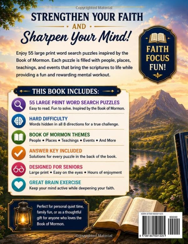 Large Print Word Search for Seniors: Book of Mormon 55 Hard Puzzles Celebrating the Stories, People and Places of the Book of Mormon Scripture by Katherine Nelson