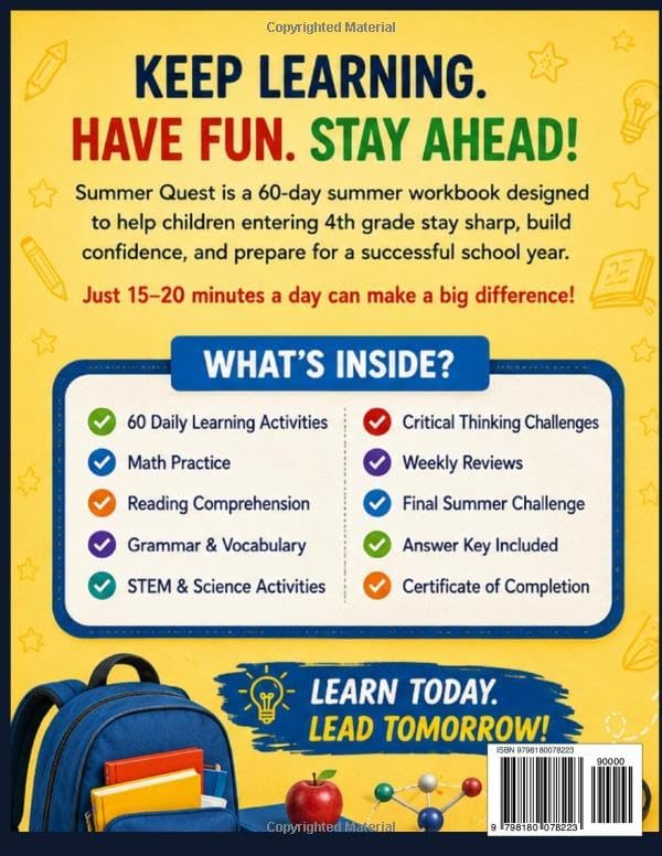 Summer Quest: 3rd to 4th Grade Workbook: 60-Day Summer Learning Challenge with Math, Reading, Grammar, STEM, Vocabulary & Critical Thinking (Summer Quest Daily Bridge Adventure Series) by Adventure Learning Press